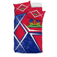 Haiti bedding set comforter with red/blue flag pattern, two pillowcases
