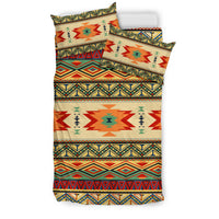 Multicolor geometric Native-style bedding set with matching pillow and quilt