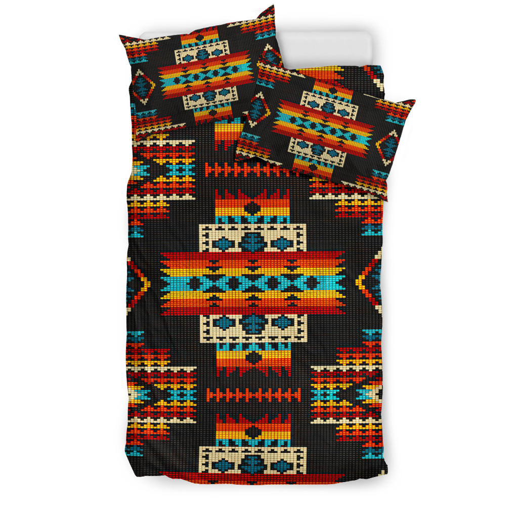 Black bedding set cover with multicolor Native American geometric pattern