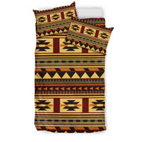 Ethnic Native American pattern bedding set with multicolor geometric stripes and icons