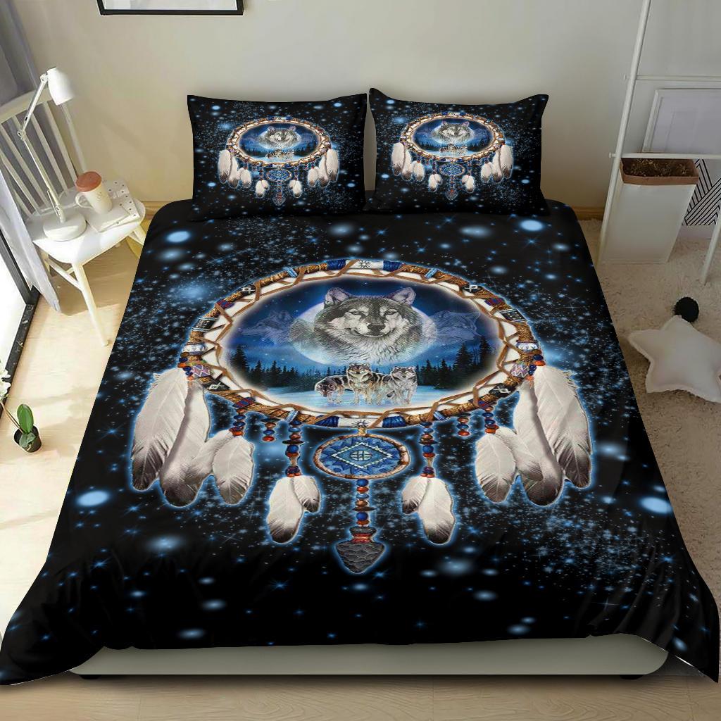 Galaxy Dreamcatcher Wolf Native American Bedding Set LT10 - Wonder Print Shop