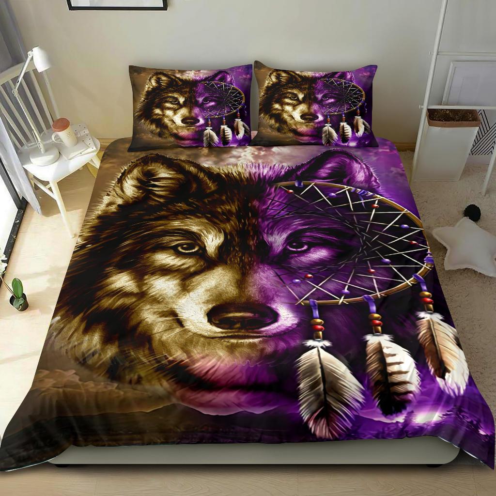 Purple Wolf Dreamcatcher Native American Bedding Set LT10 - Wonder Print Shop