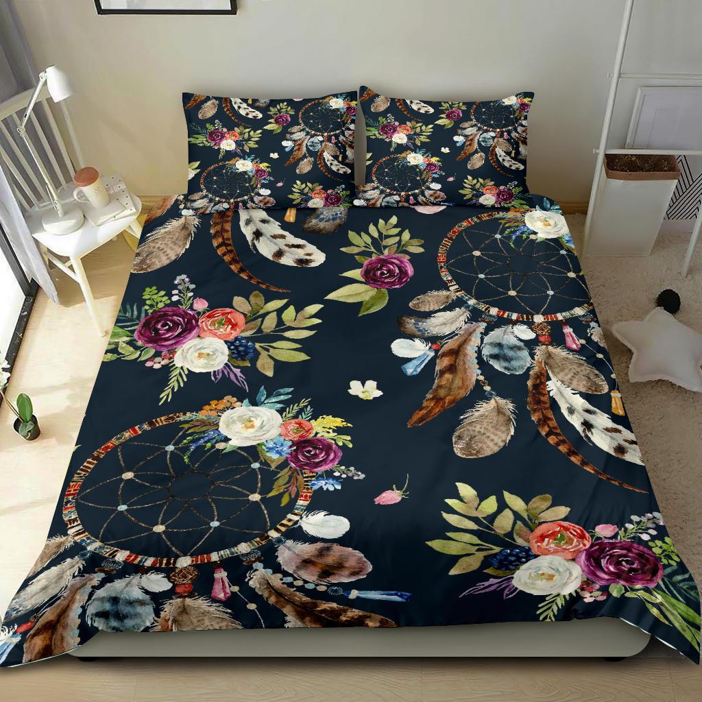 Feathers and Flowers Dreamcatcher Native American Bedding Set LT10 - Wonder Print Shop