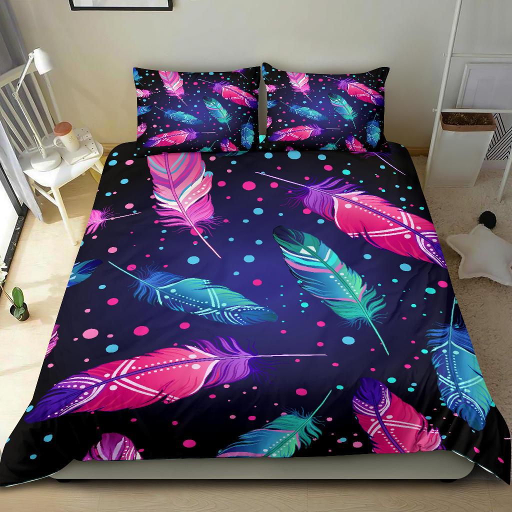 Pink and Blue Feathers Native American Bedding Set LT10 - Wonder Print Shop