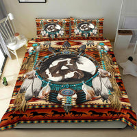 Horse dreamcatcher bedding set with two matching pillowcases, white brown teal orange design