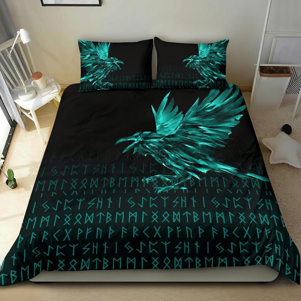 viking-bedding-set-the-raven-of-odin-rune-cyan