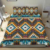 Multicolor Aztec bedding set featuring two coordinating pillow covers and bold stripes