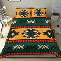 Multicolor Aztec bedding set: two patterned pillows and comforter with geometric border