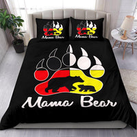 Black duvet with large multicolor bear paw print and two matching “Mama Bear” pillowcases