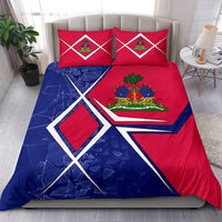 Haiti bedding set with red, blue and white flag design and two matching pillows