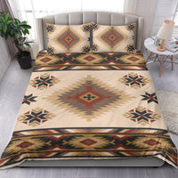 Native American pattern bedding set, beige geometric print on duvet with two pillowcases