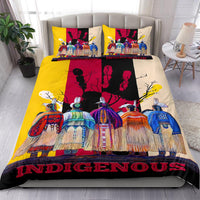 Native American bedding set in yellow, red, black, and beige with two pillowcases and bold border