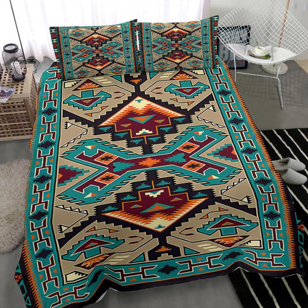 Bedding set LT10 corner border, multicolor Native American geometric design