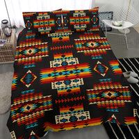 Black bedding set throw with multicolor Native American geometric grid pattern
