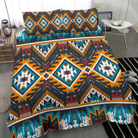 Multicolor Aztec geometric bedding set with layered diamond motifs and patterned border