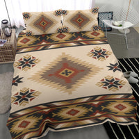 Native American pattern duvet with two pillowcases, beige print with dark border