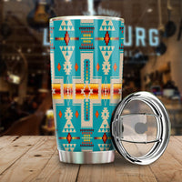 20oz insulated tumbler with turquoise native-style geometric pattern and chrome lid