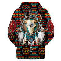 Kapuzenpulli Pullover mit Bison-Print und Dreamcatcher, Native-Muster Multicolor
