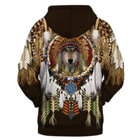 Chief dreamcatcher Native hoodie with multicolor back graphic; dark brown hood