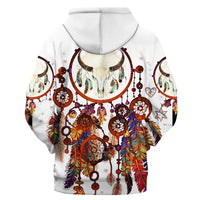 Pullover hoodie back print: large dreamcatcher with multicolor feathers and charms