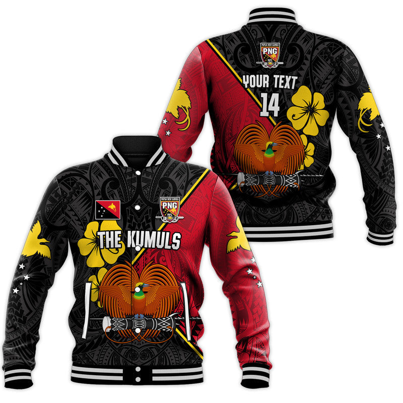 (Custom Text and Number) The Kumuls PNG Baseball Jacket Papua New Guinea Polynesian Dynamic Style Black - Wonder Print Shop