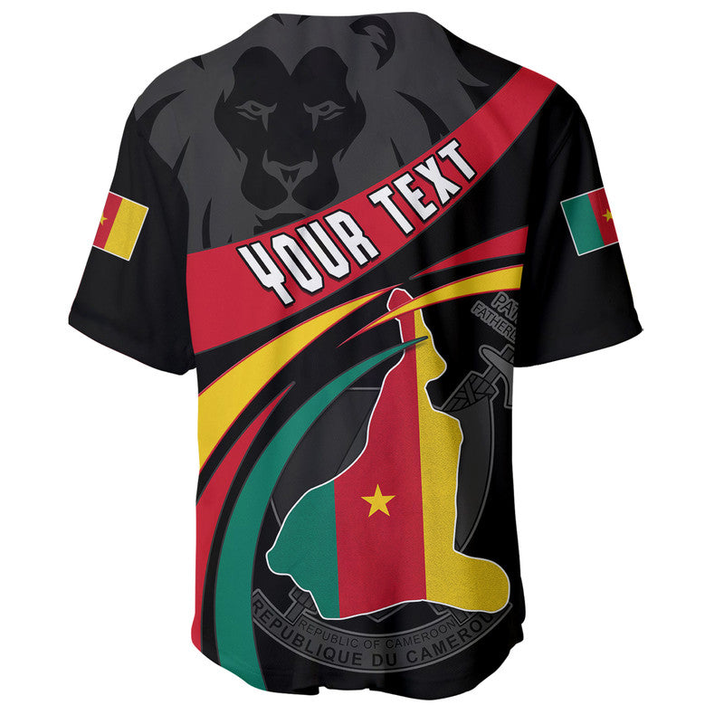 Schwarzes Baseball-Trikot mit stylisiertem TEX-T Schriftzug und Kamerun-Karte, LT14