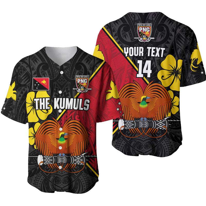 (Custom Text and Number) The Kumuls PNG Baseball Jersey Papua New Guinea Polynesian Dynamic Style Black - Wonder Print Shop