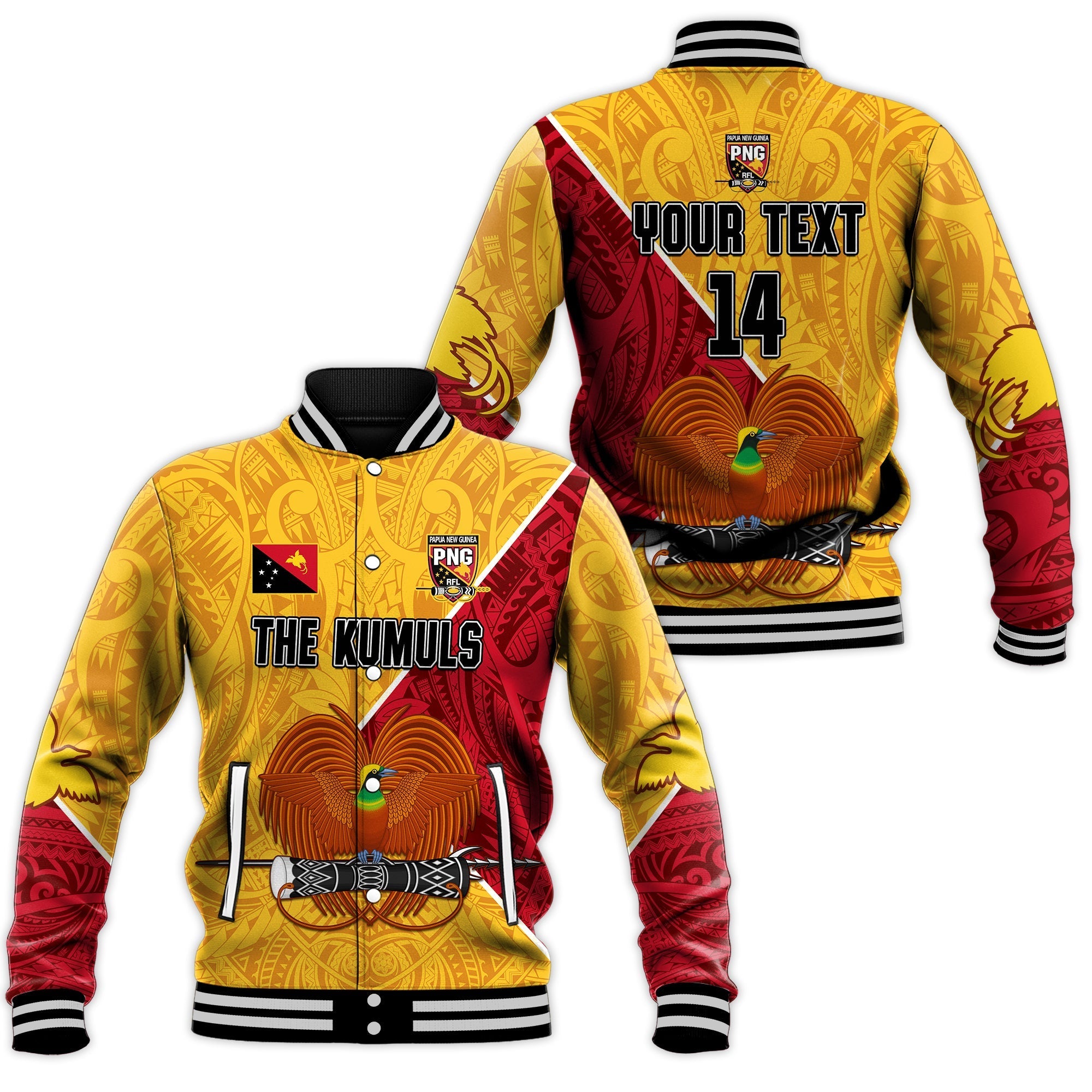 (Custom Text and Number) The Kumuls PNG Baseball Jacket Papua New Guinea Polynesian Dynamic Style - Wonder Print Shop