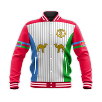 Eritrea Baseballjacke mit Druckwappen, Knopfleiste und geripptem Saum, Vorderansicht