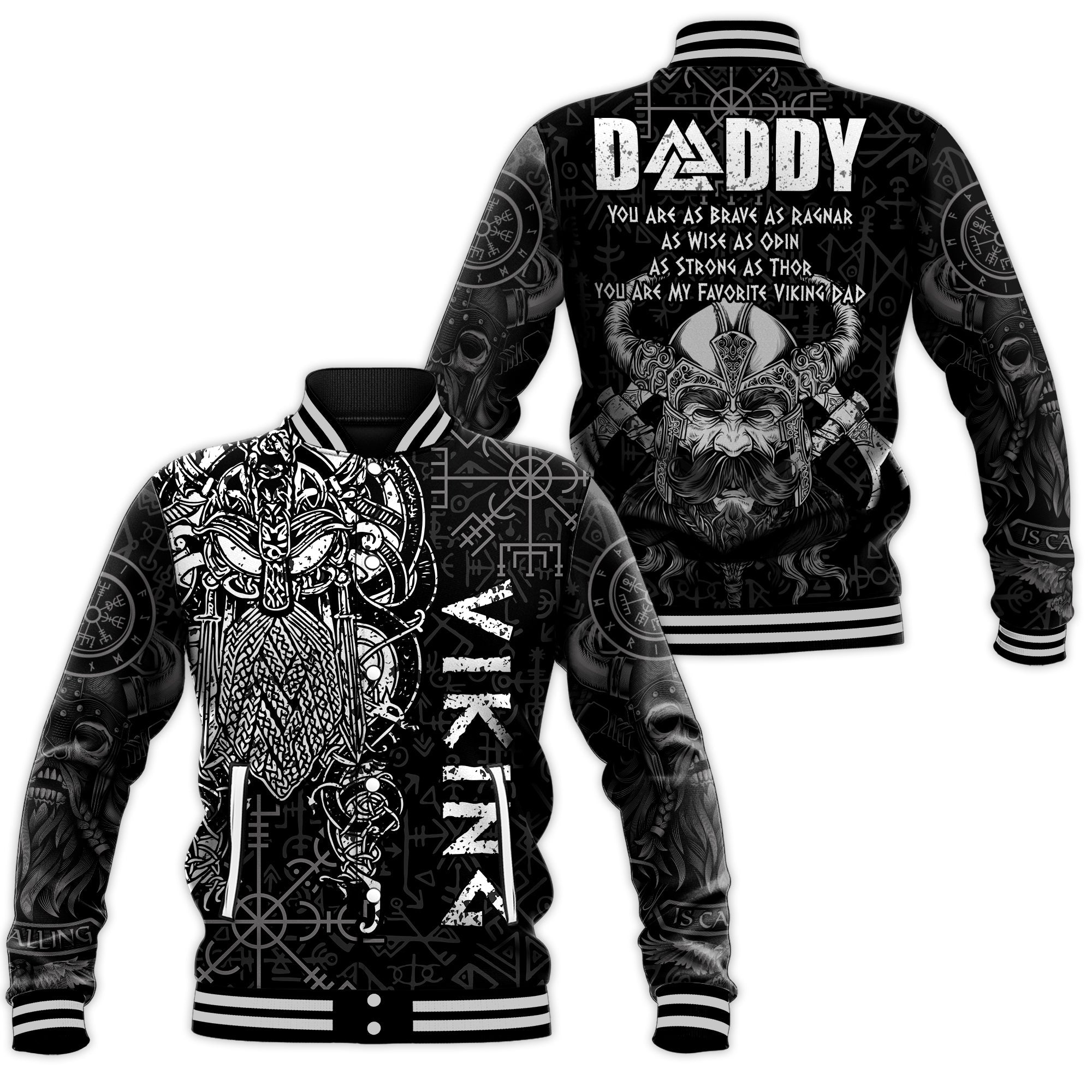 Viking Dad Baseball Jacket Odin Runes Fathers Day LT13 - Wonder Print Shop