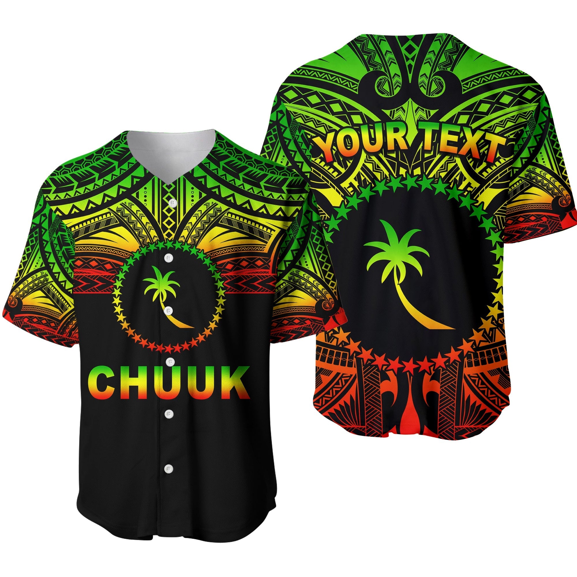 (Custom Personalised) Chuuk Flag Baseball Jersey Micronesia Style Reggae LT13 - Wonder Print Shop