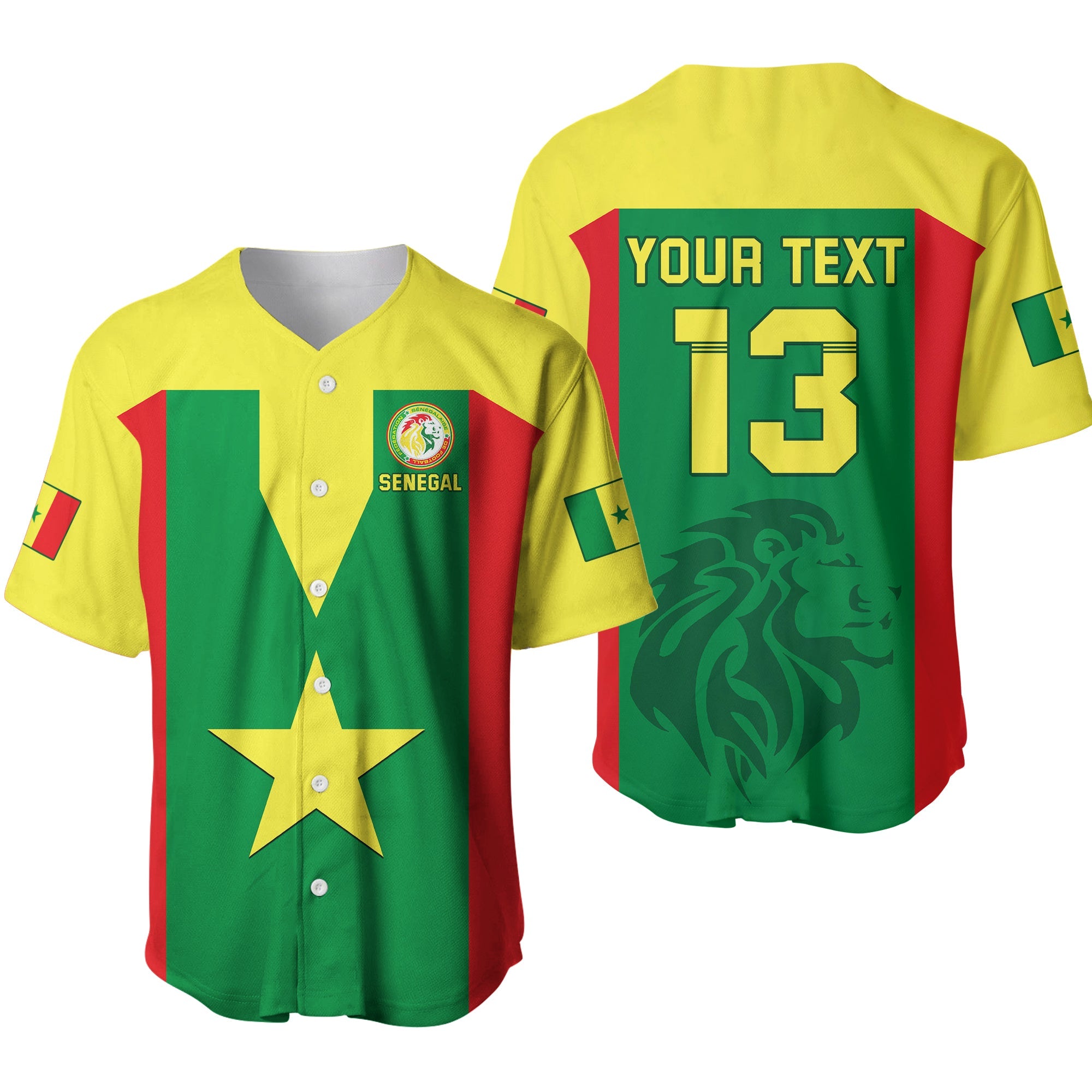 (Custom Text and Number) Senegal Football Baseball Jersey Champion of Africa LT13 - Wonder Print Shop