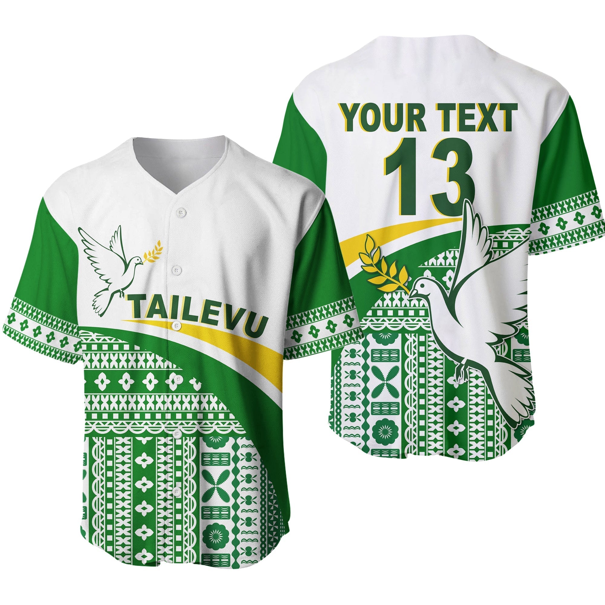 (Custom Text and Number) Tailevu Rugby Baseball Jersey Fiji Rugby Tapa Pattern White LT13 - Wonder Print Shop