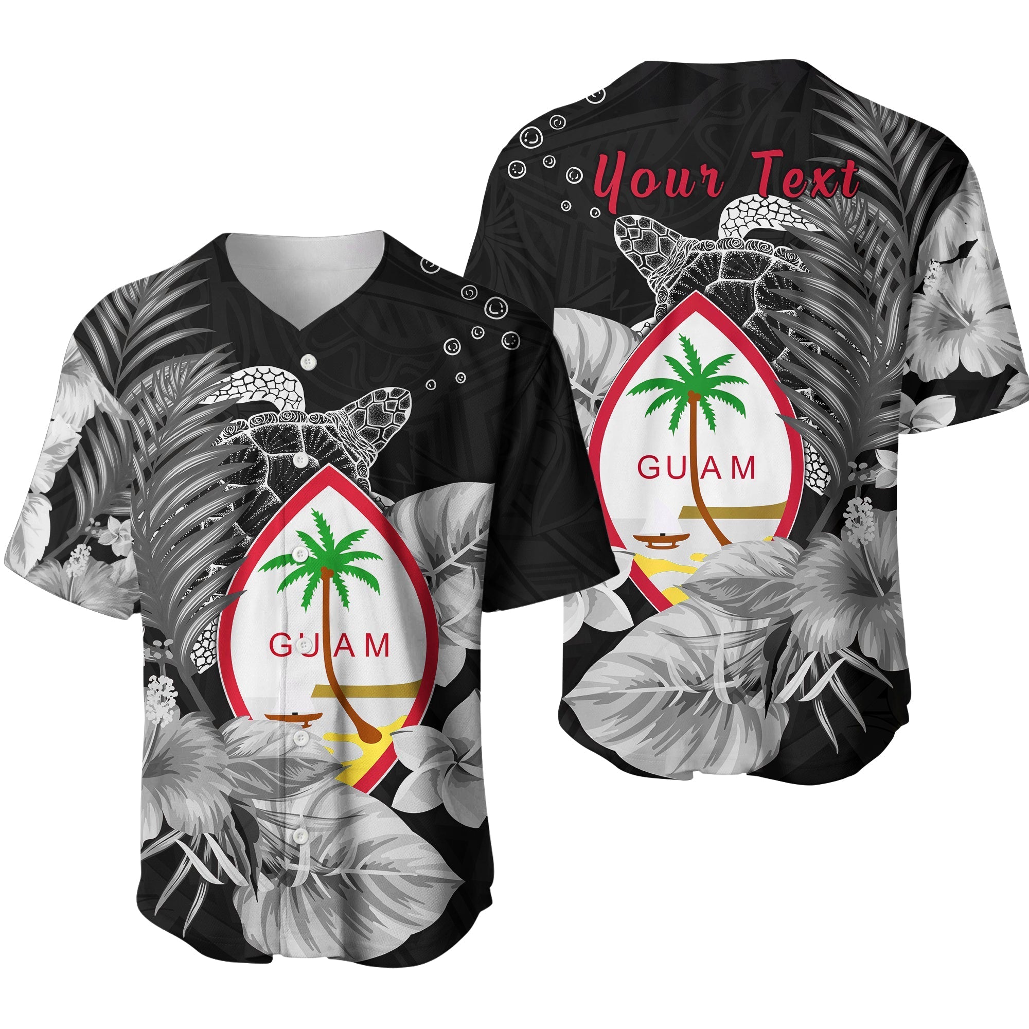 (Custom Personalised) Guam Seal Baseball Jersey Polynesian Turtle with Flowers Version White LT13 - Wonder Print Shop