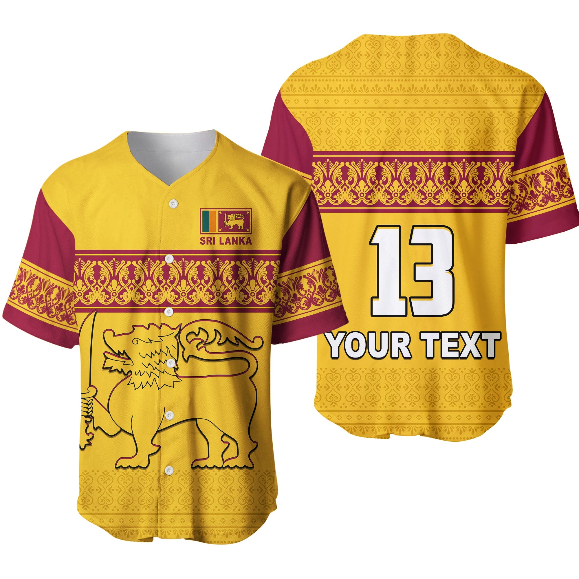 (Custom Text and Number) Sri Lanka Baseball Jersey Traditional Pattern and Lion Flag LT13 - Wonder Print Shop