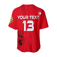 Red Tunisia baseball jersey back view with “YOUR TEXT” and large number “13”