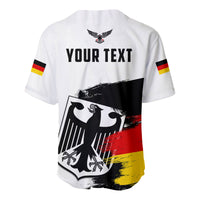 Baseball-Jersey Weiß, Rückendruck „YOUR TEXT“ und Adler über Deutschland-Flagge