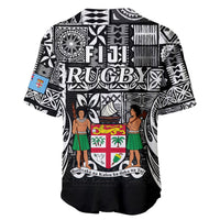 Black jersey back graphic with FIJI RUGBY title, crest, and tapa patterns
