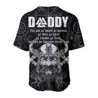 Black baseball jersey back: DADDY text with Ragnar quote and Viking head graphic