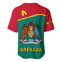 Back of Grenada jersey in red and green with large crest, bird, and GRENADA text