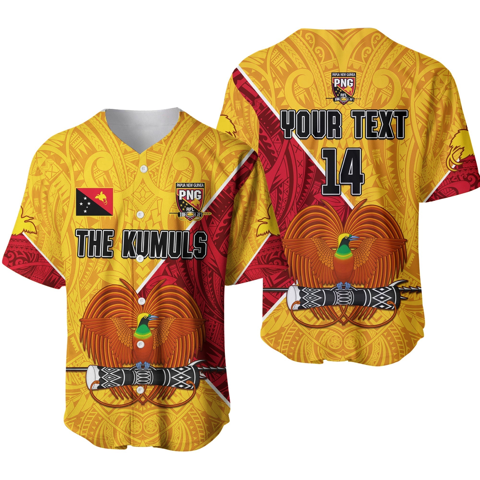 (Custom Text and Number) The Kumuls PNG Baseball Jersey Papua New Guinea Polynesian Dynamic Style - Wonder Print Shop