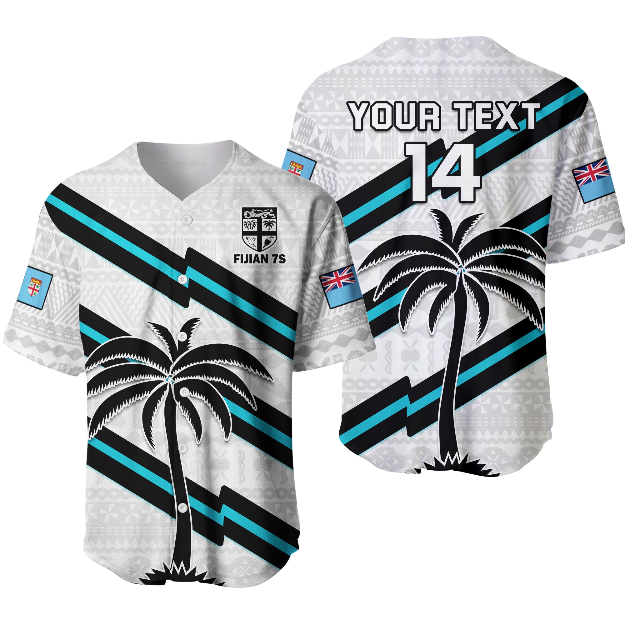 (Custom Text And Number) Fiji Rugby Tapa Pattern Fijian 7s White Baseball Jersey - Wonder Print Shop