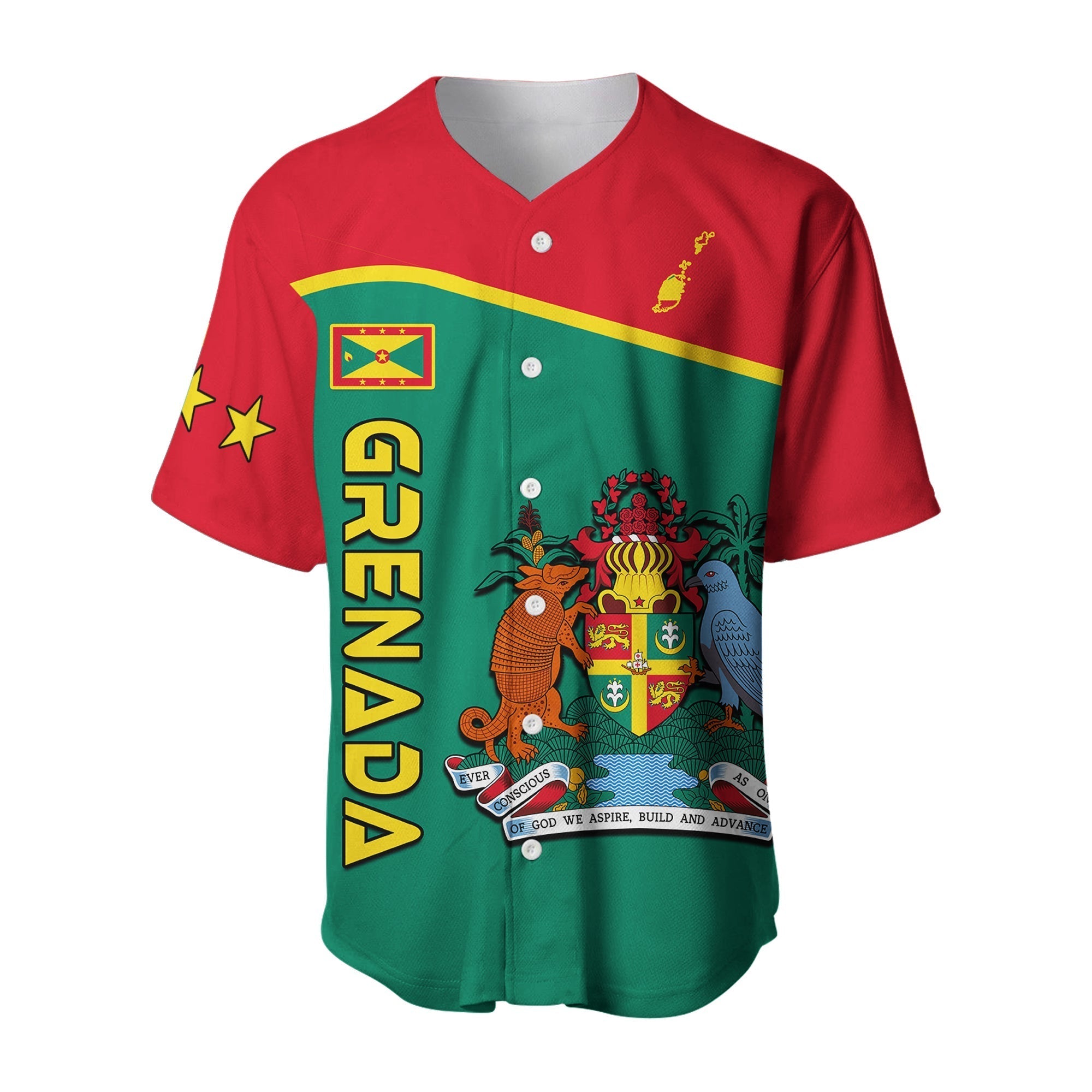 Grenada Baseball Jersey Coat of Arms and Map Impressive LT13 - Wonder Print Shop