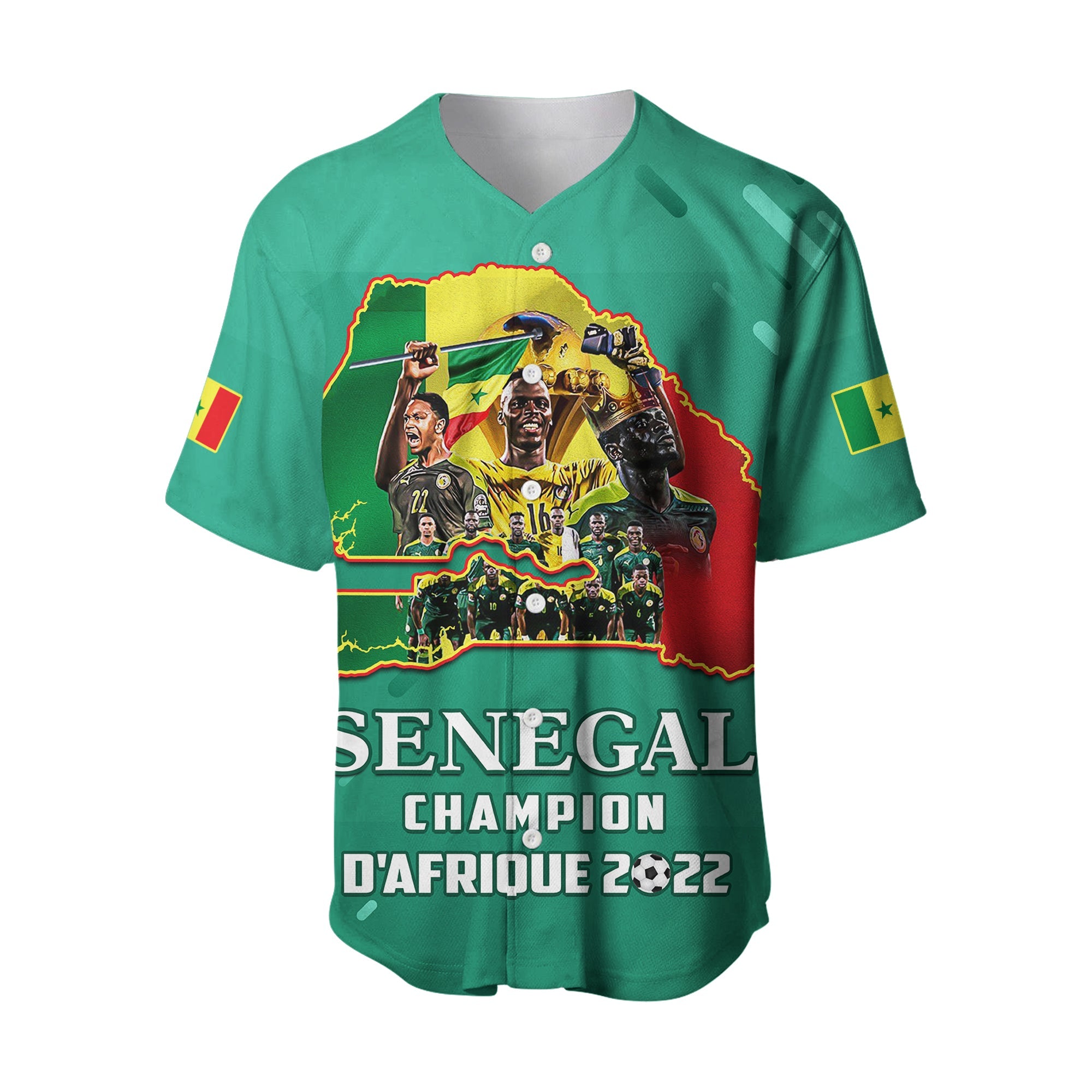 Senegal Football Baseball Jersey The Champions 2022 Style Map and Lion LT13 - Wonder Print Shop