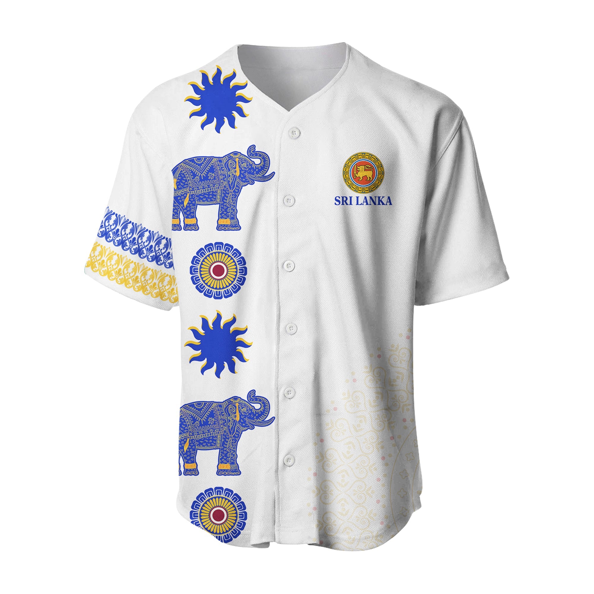 Sri Lanka Baseball Jersey Traditional Pattern and Elephants LT13 - Wonder Print Shop