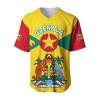 Yellow Grenada baseball jersey with green/red side panels, V-neck, crest graphic