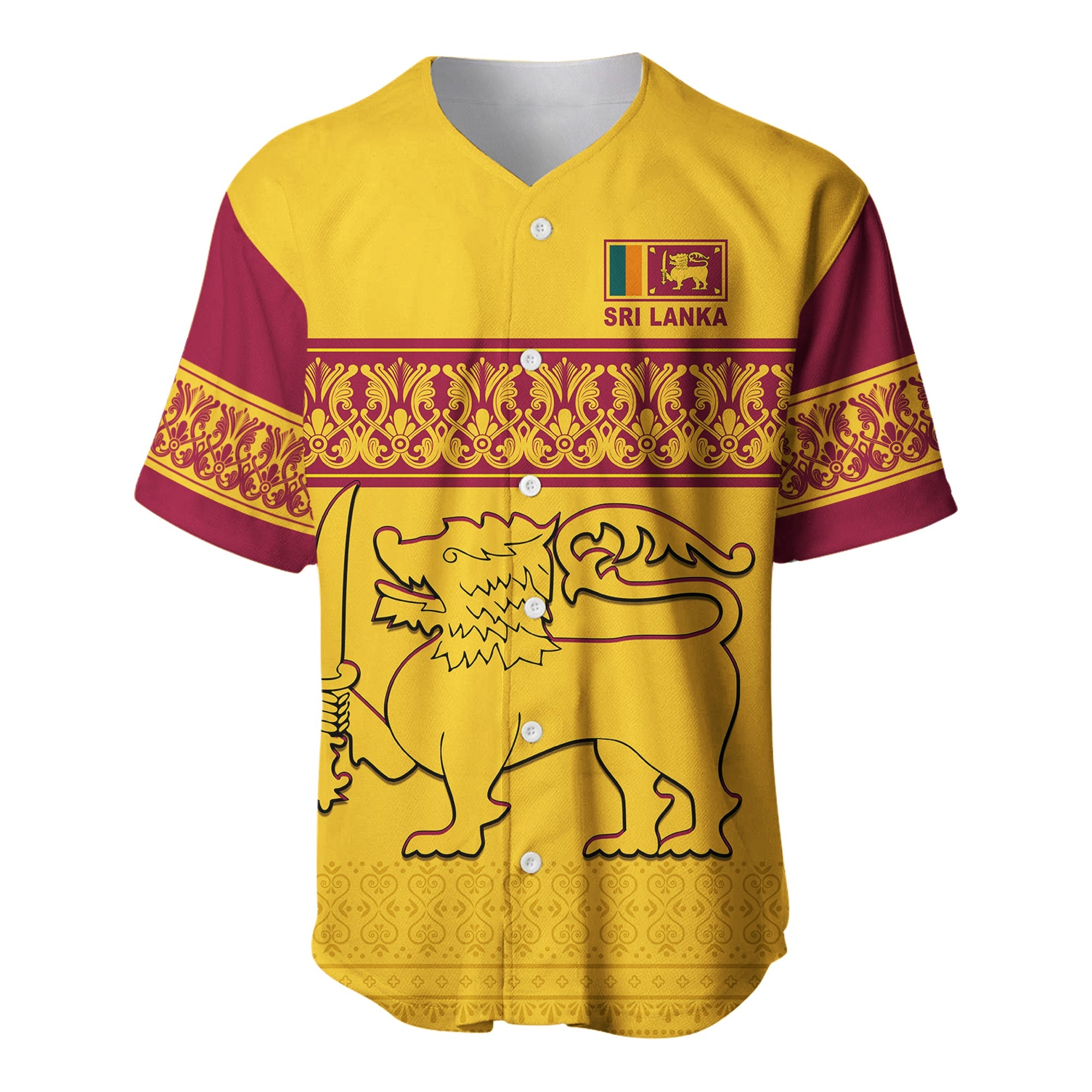 Sri Lanka Baseball Jersey Traditional Pattern and Lion Flag LT13 - Wonder Print Shop