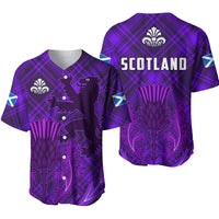 Purple Scotland baseball jersey with thistle and lion graphic, button-up front.