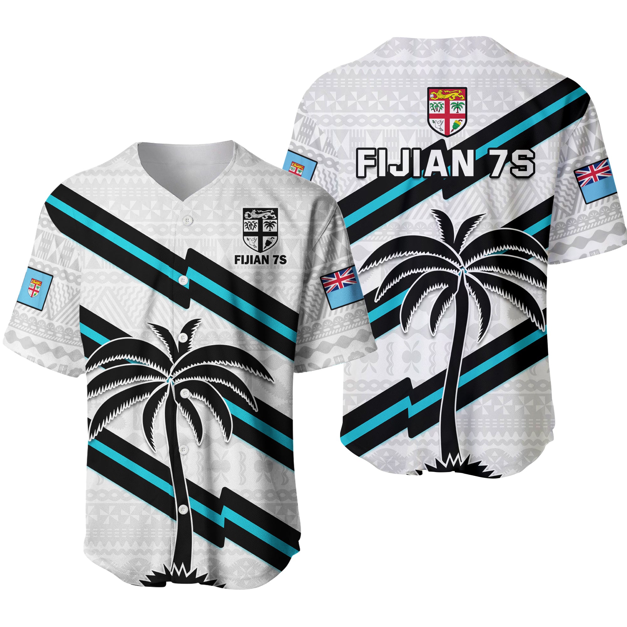 Fiji Rugby Tapa Pattern Fijian 7s White Baseball Jersey - Wonder Print Shop