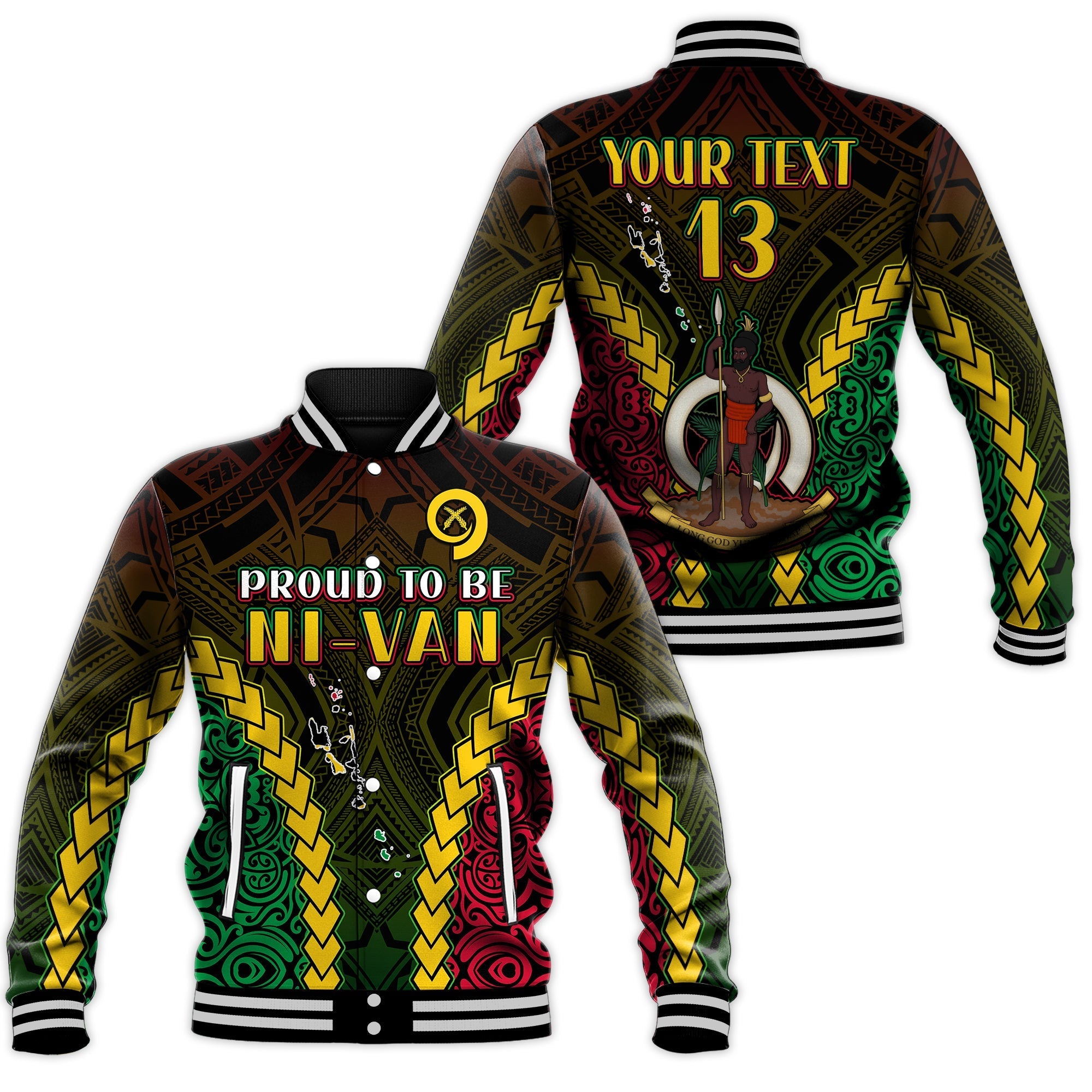 (Custom Text and Number) Vanuatu Indigenous Baseball Jacket Proud To Be Ni-Vanuatu Polynesian Pattern LT13 - Wonder Print Shop